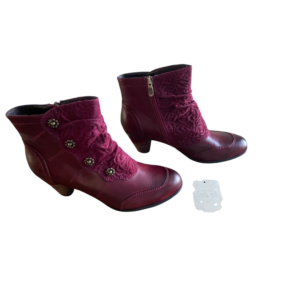 L'Artiste by Spring Step‎ Burgundy Floral Embroidered Leather Boot 41-US 9.5-10 - Picture 2 of 10
